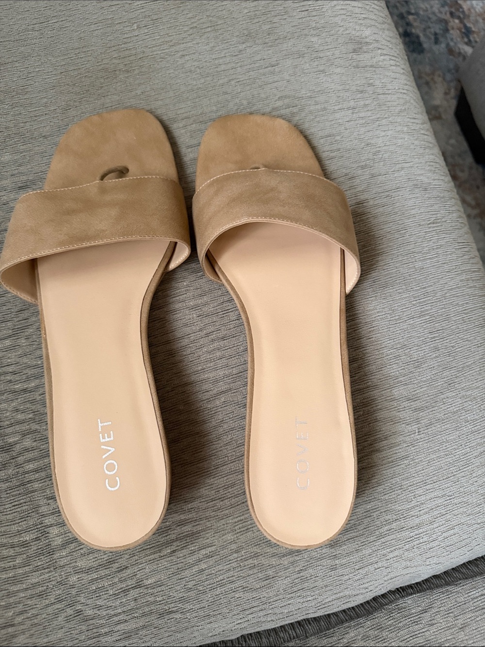 Covet Neutral Tan Slide Mules with Wide Strap